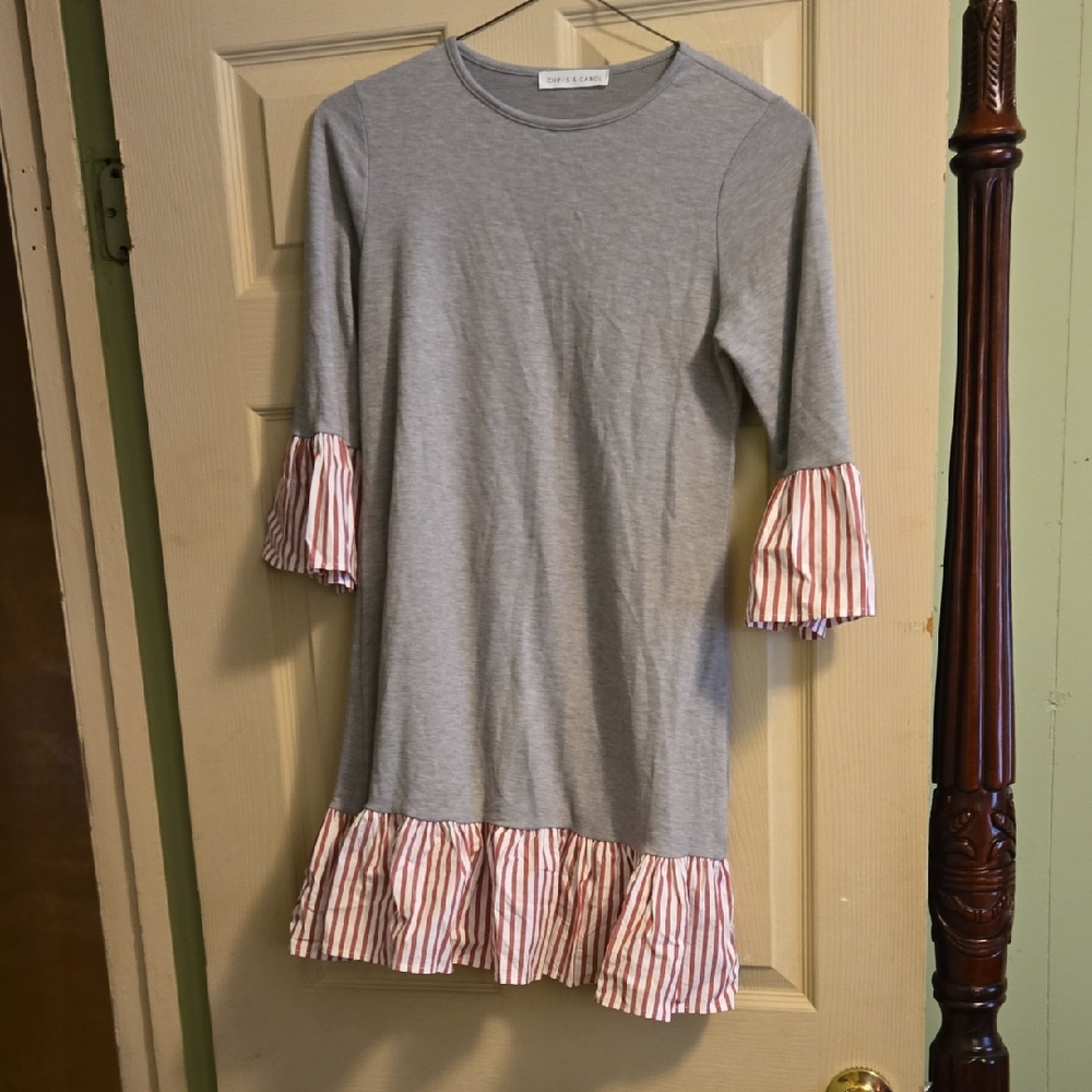 Chris & Carol Gray Dress with Pink Striped Accents